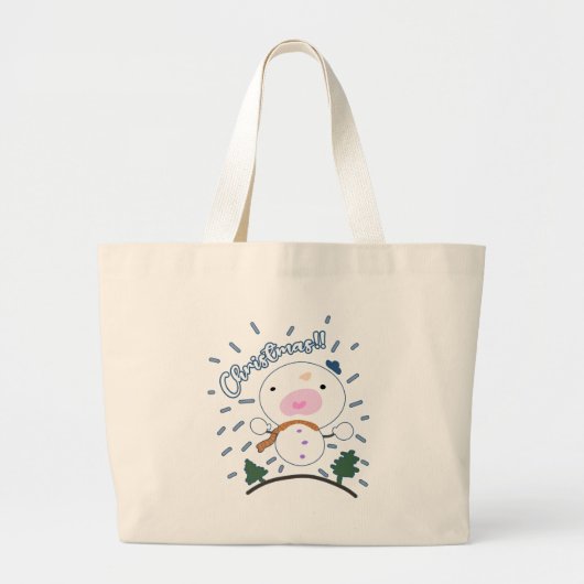Cute Kerstmis Snowboy Grote Tote Bag (Voorkant)