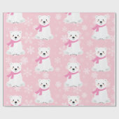 Cute Kerstmis Snowflake Polar Beer Baby Girl Roze Cadeaupapier (Vlak)