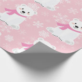 Cute Kerstmis Snowflake Polar Beer Baby Girl Roze Cadeaupapier (Hoek)