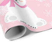 Cute Kerstmis Snowflake Polar Beer Baby Girl Roze Cadeaupapier (Rol Hoek)