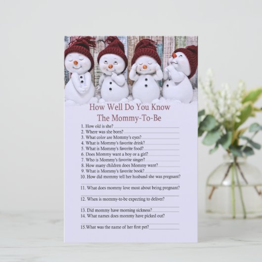 Cute Kerstmis Snowman hoe goed je het spel kent (Staand voorkant)