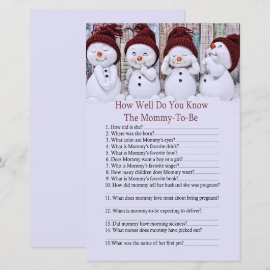 Cute Kerstmis Snowman hoe goed je het spel kent (Voorkant / Achterkant)