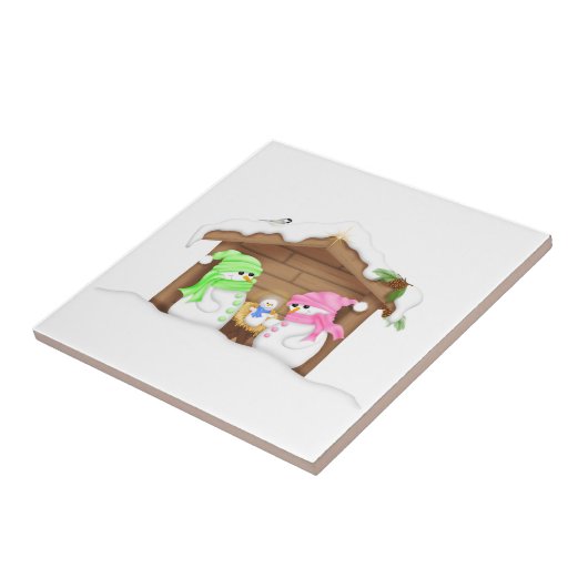 Cute Kerstmis Snowman Manger Tegeltje (Zijkant)