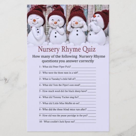Cute Kerstmis Snowman Nursery Rhyme Quiz game (Voorkant)