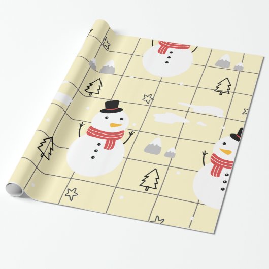 Cute Kerstmis Snowman Pattern Cadeaupapier (Uitgerold)