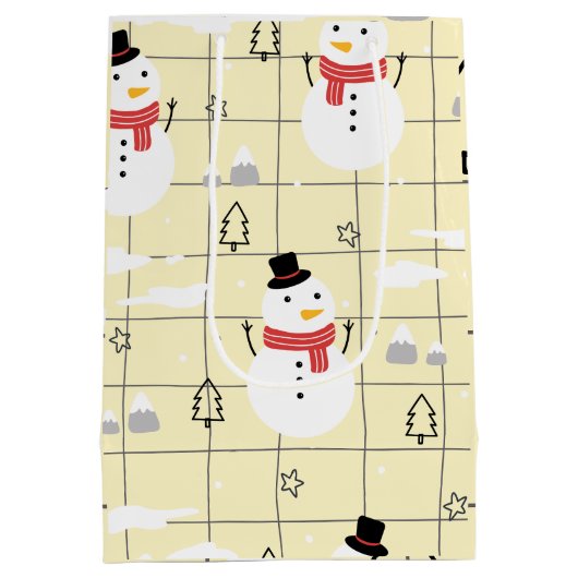 Cute Kerstmis Snowman Pattern Medium Cadeauzakje (Achterkant)