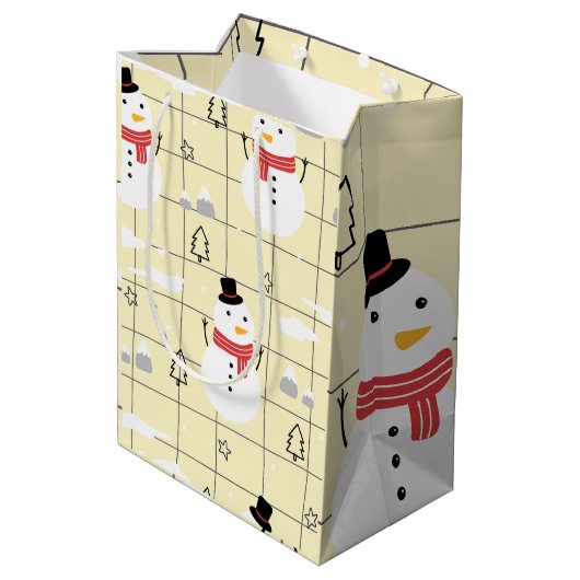 Cute Kerstmis Snowman Pattern Medium Cadeauzakje (Achterkant Gekanteld)