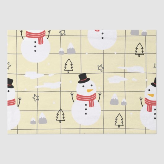 Cute Kerstmis Snowman Pattern Tissuepapier (Voorkant)