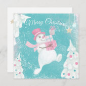 Cute Kerstmis Snowman Pink en Mint (Voorkant / Achterkant)