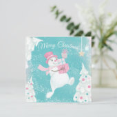 Cute Kerstmis Snowman Pink en Mint (Staand voorkant)