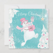 Cute Kerstmis Snowman Pink en Mint (Voorkant)