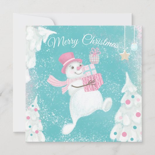 Cute Kerstmis Snowman Pink en Mint (Voorkant)