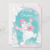 Cute Kerstmis Snowman Pink en Mint Feestdagenkaart (Voorkant)