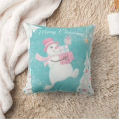 Cute Kerstmis Snowman Pink en Mint Kussen (Deken)