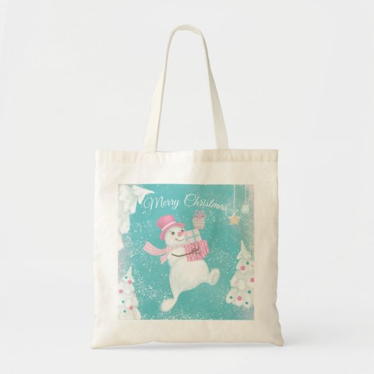 Cute Kerstmis Snowman Pink en Mint Tote Bag (Voorkant)