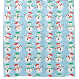 Cute Kerstmis Snowman Snowflake Pattern Douchegordijn