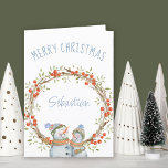 Cute Kerstmis Snowman Winter Berry Wreath Holiday Feestdagen Kaart<br><div class="desc">Persoonlijke kerstkaart met winterbes met een mooie sneeuwpop. De sjabloon is opstelling voor u om een naam aan de voorzijde van de kaart toe te voegen en u kunt het bericht binnen ook uitgeven. Op de voorkant staat alleen "Kerst met vrolijkheid" en het ontwerp is voorzien van een roestachtig twig...</div>