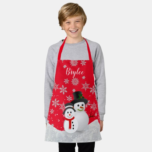 Cute Kerstmis Snowmen Gepersonaliseerd Kinder Scho Schort (Gedragen)