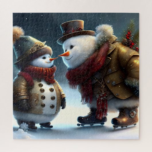 Cute Kerstmis Snowmen Legpuzzel (Verticaal)