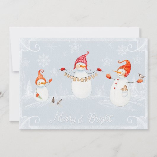 Cute Kerstmis Snowmen Merry en Bright Feestdagenkaart (Voorkant)