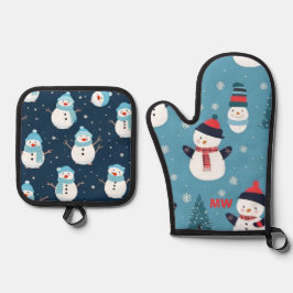 Cute Kerstmis Snowmen Ovenwant & Pannenlap Set