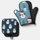 Cute Kerstmis Snowmen Ovenwant & Pannenlap Set (Voorkant / Achterkant)