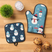 Cute Kerstmis Snowmen Ovenwant & Pannenlap Set (Top down)