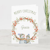 Cute Kerstmis Snowmen Winter Berry Wreath Feestdagen Kaart (Voorkant)