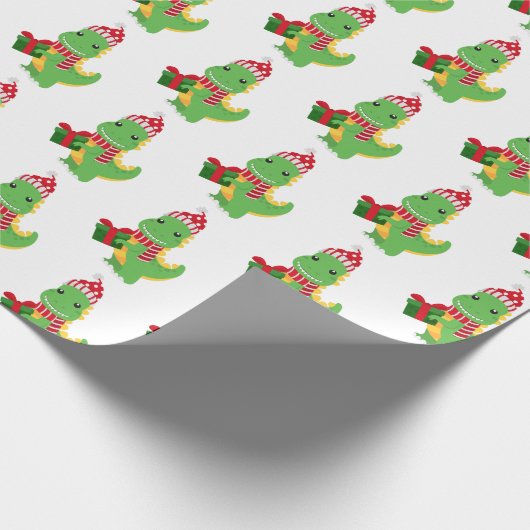 Cute Kerstmis T-Rex Cadeaupapier (Hoek)
