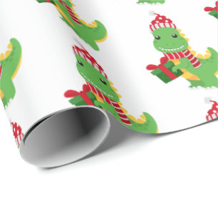 Cute Kerstmis T-Rex Cadeaupapier