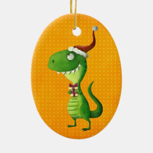 Cute Kerstmis T-rex Keramisch Ornament (Achterkant)
