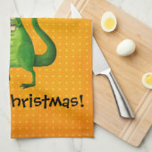 Cute Kerstmis T-rex Theedoek (Quarter Fold)