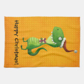 Cute Kerstmis T-rex Theedoek (Horizontaal)