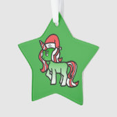 Cute Kerstmis Unicorn Ornament - Green Background (voorkant)