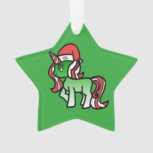 Cute Kerstmis Unicorn Ornament - Green Background (voorkant)