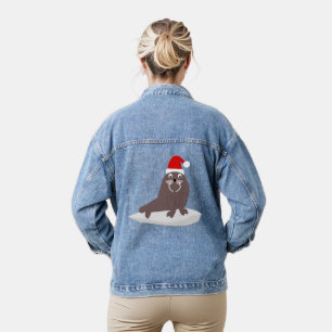 Cute Kerstmis Walrus Denim Jacket