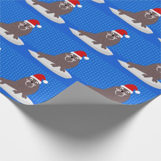 Cute Kerstmis Walrus en Snowflakes Cadeaupapier (Hoek)