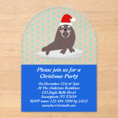 Cute Kerstmis Walrus en Snowflakes Custom Acryl Uitnodigingen (Voorkant)