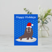 Cute Kerstmis Walrus en Snowflakes Custom Folie Feestdagen Briefkaart (Staand Voorkant)