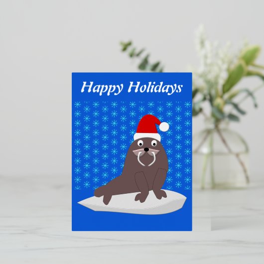 Cute Kerstmis Walrus en Snowflakes Custom Folie Feestdagen Briefkaart (Staand Voorkant)