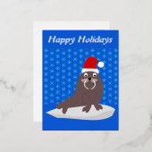 Cute Kerstmis Walrus en Snowflakes Custom Folie Feestdagen Briefkaart (Voorkant / Achterkant)