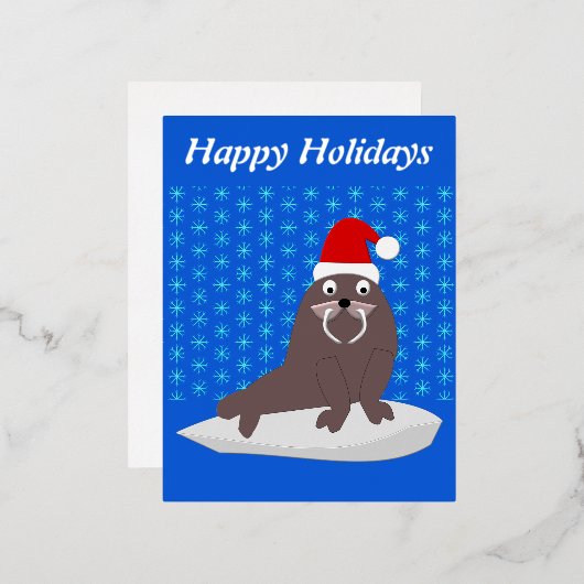 Cute Kerstmis Walrus en Snowflakes Custom Folie Feestdagen Briefkaart (Voorkant / Achterkant)