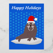 Cute Kerstmis Walrus en Snowflakes Custom Folie Feestdagen Briefkaart (Voorkant)