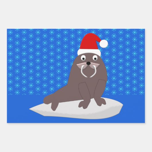 Cute Kerstmis Walrus en Snowflakes Custom Inpakpapier Vel (Voorkant)