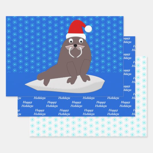 Cute Kerstmis Walrus en Snowflakes Custom Inpakpapier Vel (Set)