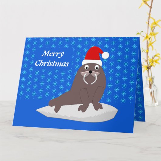 Cute Kerstmis Walrus en Snowflakes Custom Kaart (Gele Bloem)