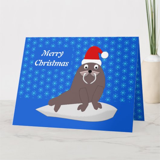 Cute Kerstmis Walrus en Snowflakes Custom Kaart (Voorkant)