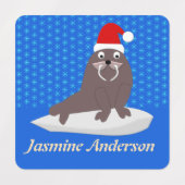 Cute Kerstmis Walrus en Snowflakes Custom Labels (Design 2)