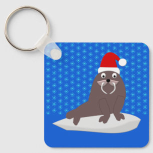 Cute Kerstmis Walrus en Snowflakes Custom Sleutelhanger