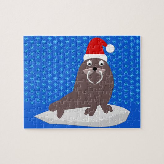 Cute Kerstmis Walrus en Snowflakes Legpuzzel (Horizontaal)